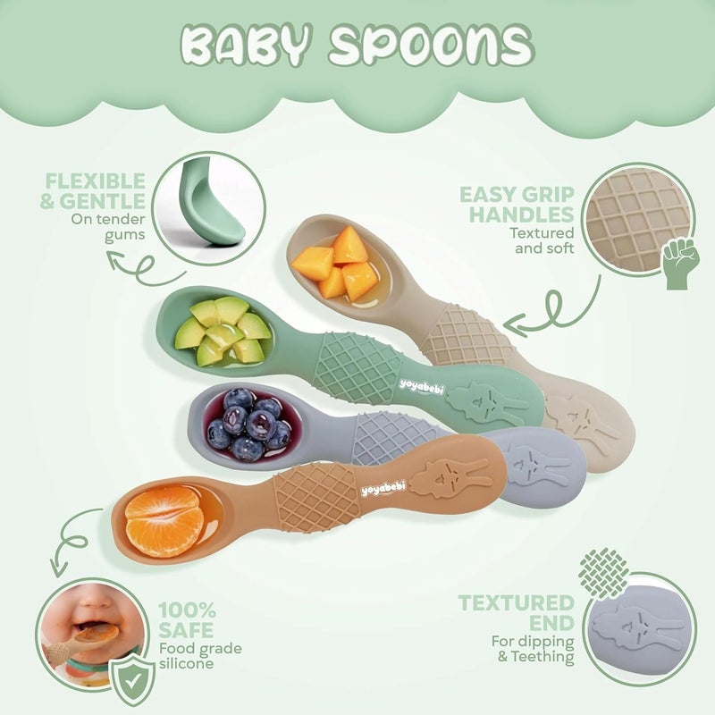YOYABEBI Silicone Baby Spoons self feeding 6 months(4 Pack), Toddler utensils, baby feeding essentials. Soft Tip, Gum-Friendly, BPA Free, Dishwasher Safe, Teething Handle - Image 3